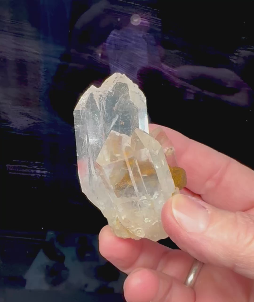 Load video: Clear Quartz Crystals in a looped video featuring small exceptionally clear clusters.